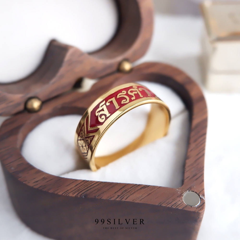 แหวนนามสกุลเงินแท้เคลือบทอง,พิ้งค์โกล,ไวท์โกล หน้า 8-10 มิลลิเมตร ผิวเรียบ พื้นหลังลงยา