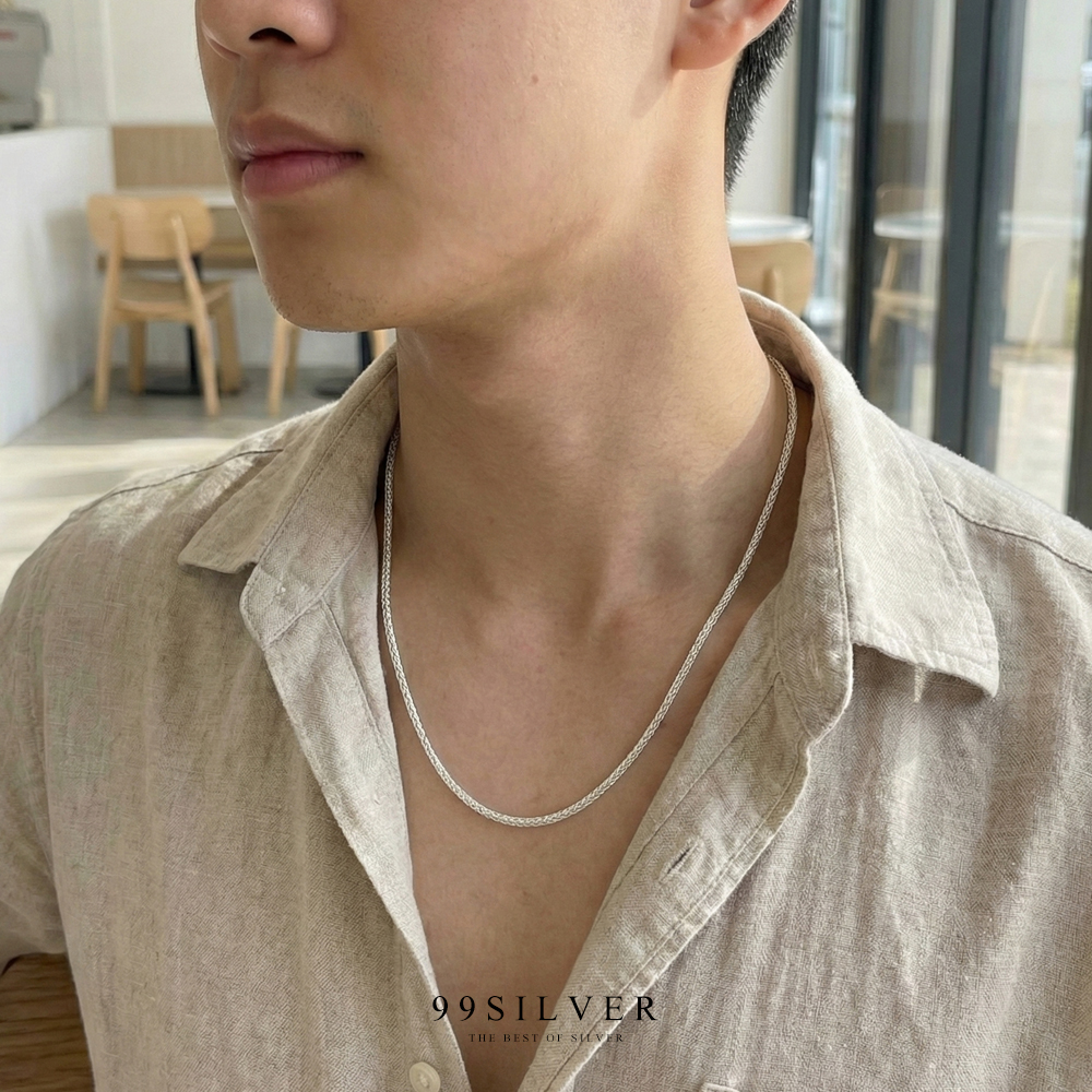 สร้อยลายสี่เสา เงินแท้ทั้งเส้น ลายสานละเอียดสวย งานฝีมือปราณีต ขนาด 2.5 มิลลิเมตร