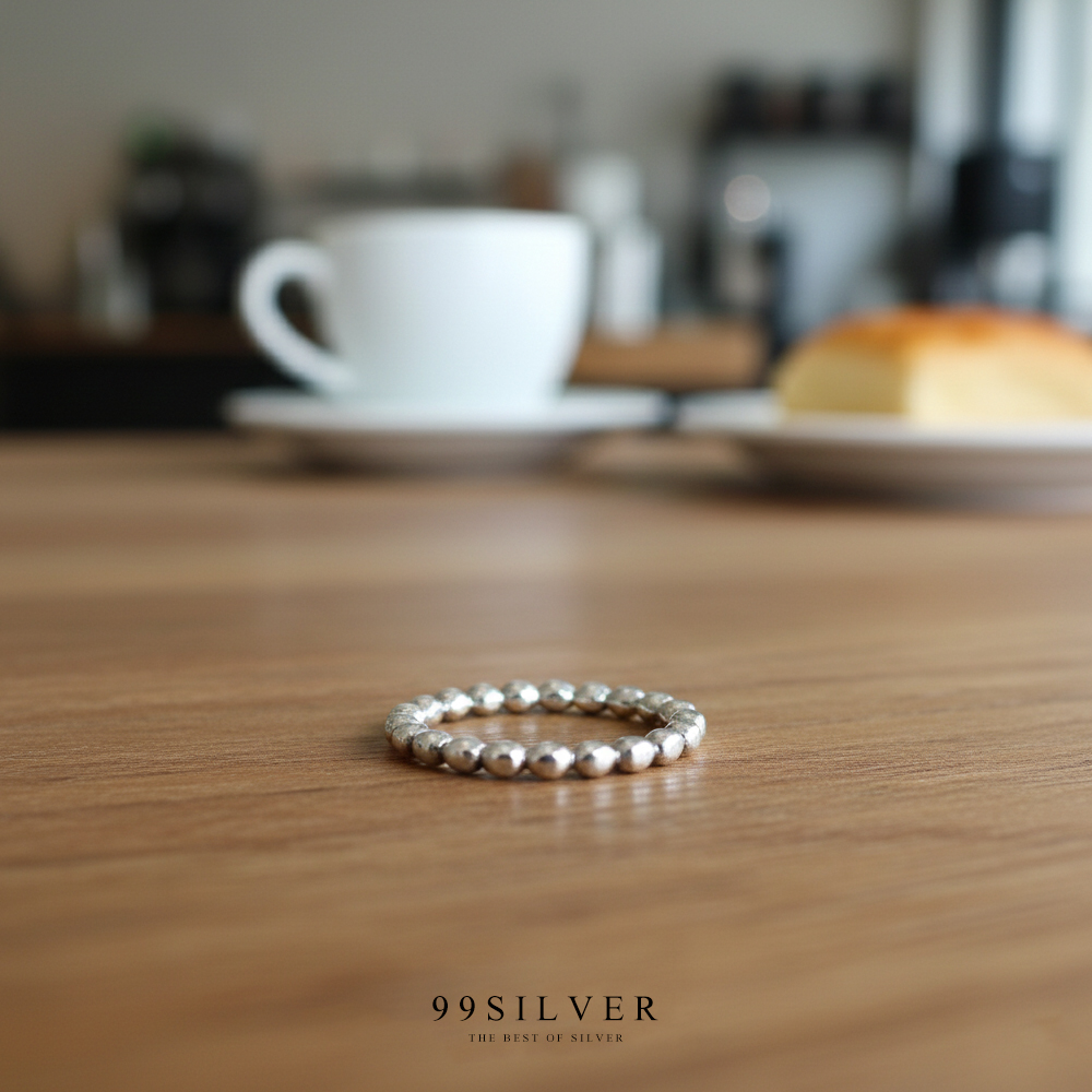 เม็ดเม็ดบอลทรงรีรอบวง เงินแท้ ขนาดเม็ด 2 มิลลิเมตร เท่ากันทั้งวง