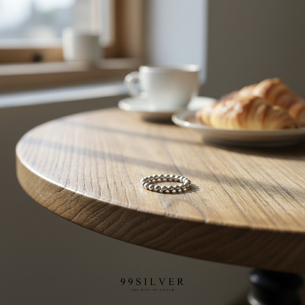 เม็ดเม็ดบอลทรงรีรอบวง เงินแท้ ขนาดเม็ด 2 มิลลิเมตร เท่ากันทั้งวง