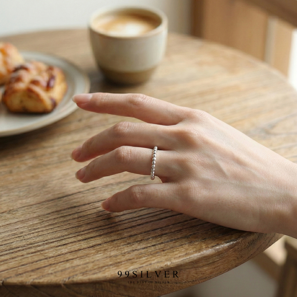 เม็ดเม็ดบอลทรงรีรอบวง เงินแท้ ขนาดเม็ด 2 มิลลิเมตร เท่ากันทั้งวง