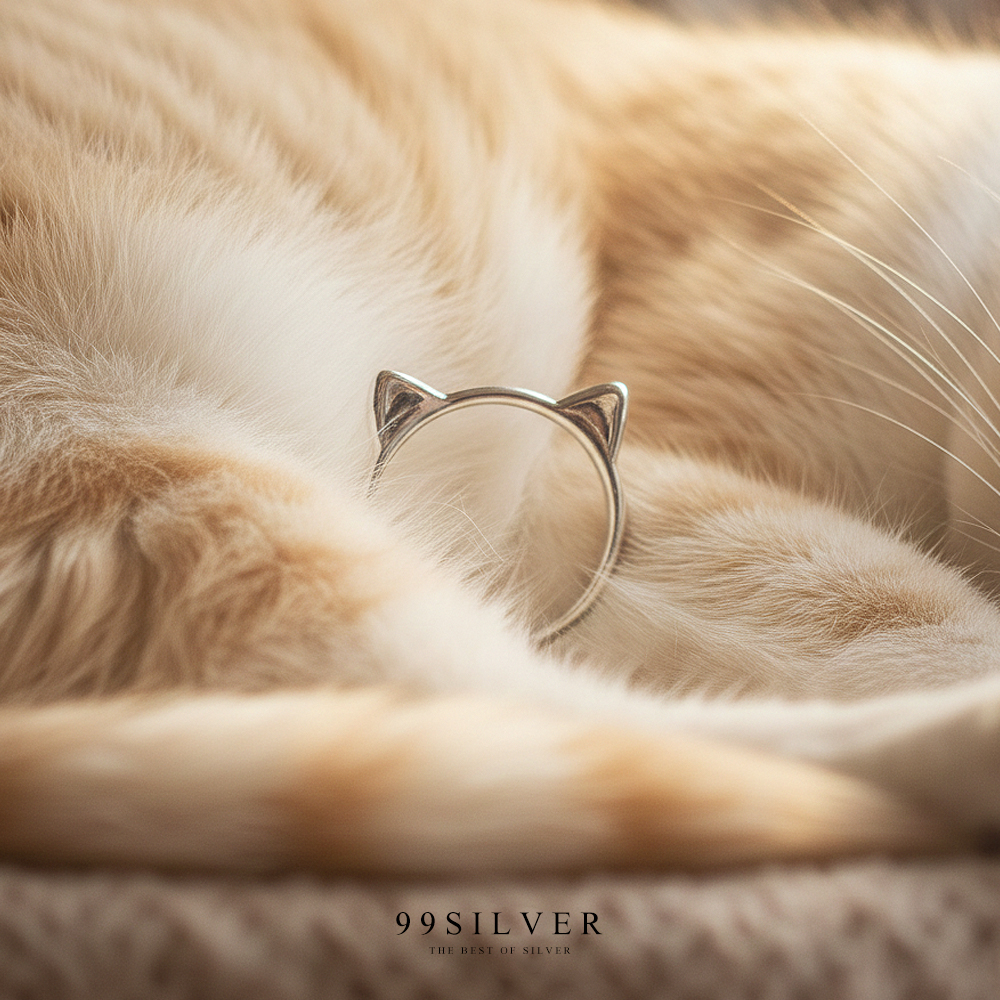 แหวนหูแมว Cat Ear Ring เนื้อตันเรียบ ใส่ง่ายน่ารัก สำหรับทาสแมว