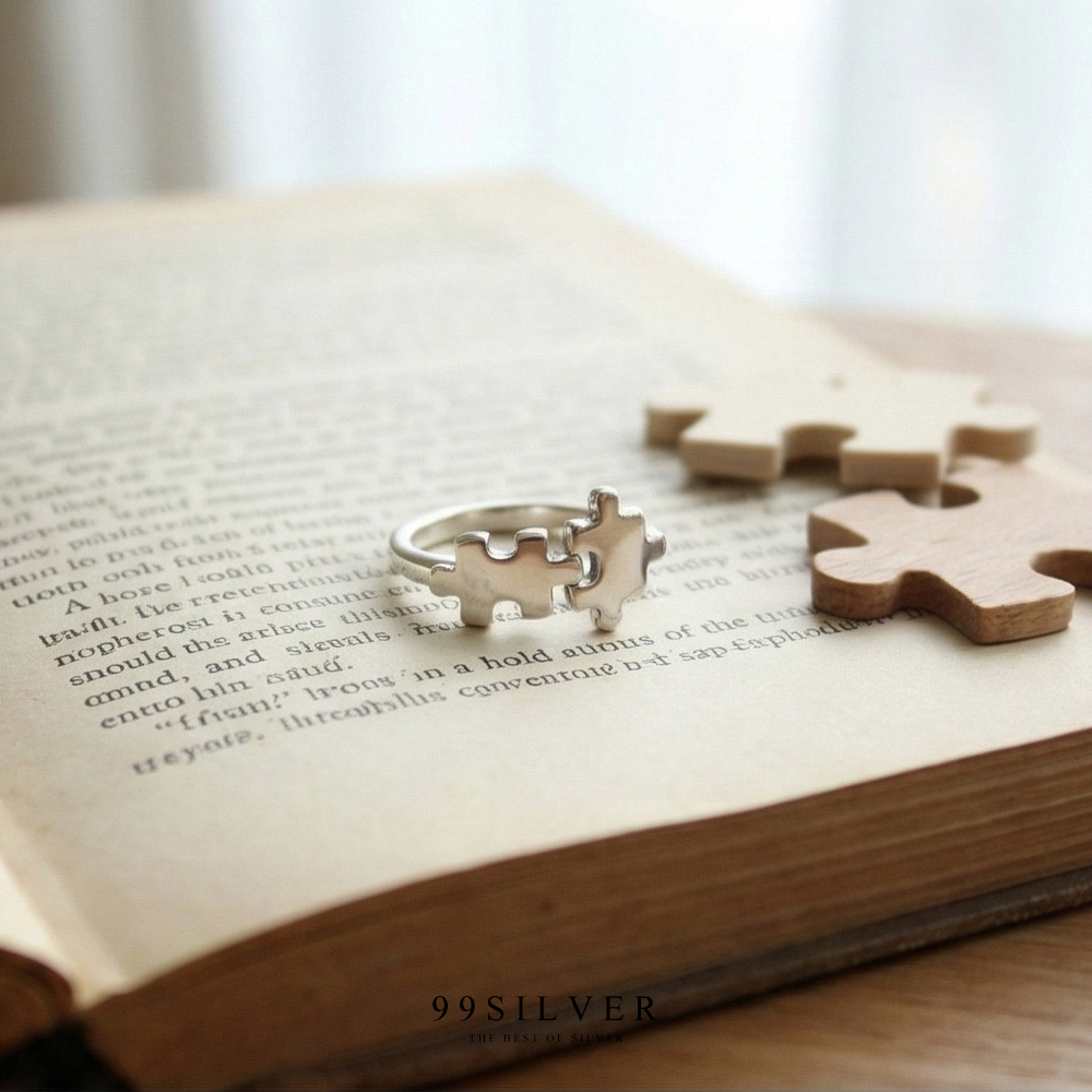 แหวนจิ๊กซอลคู่รัก Jigsaw ring ผิวขัดเงา ตัวจิ๊กซอลคู่ยึดเชื่อมกัน