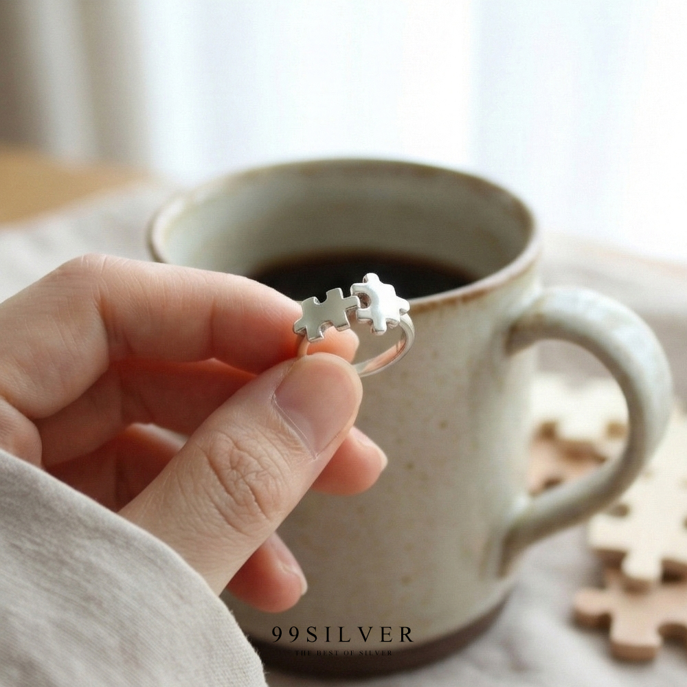 แหวนจิ๊กซอลคู่รัก Jigsaw ring ผิวขัดเงา ตัวจิ๊กซอลคู่ยึดเชื่อมกัน