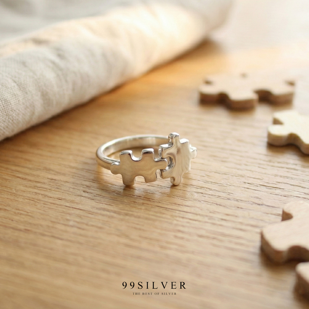 แหวนจิ๊กซอลคู่รัก Jigsaw ring ผิวขัดเงา ตัวจิ๊กซอลคู่ยึดเชื่อมกัน