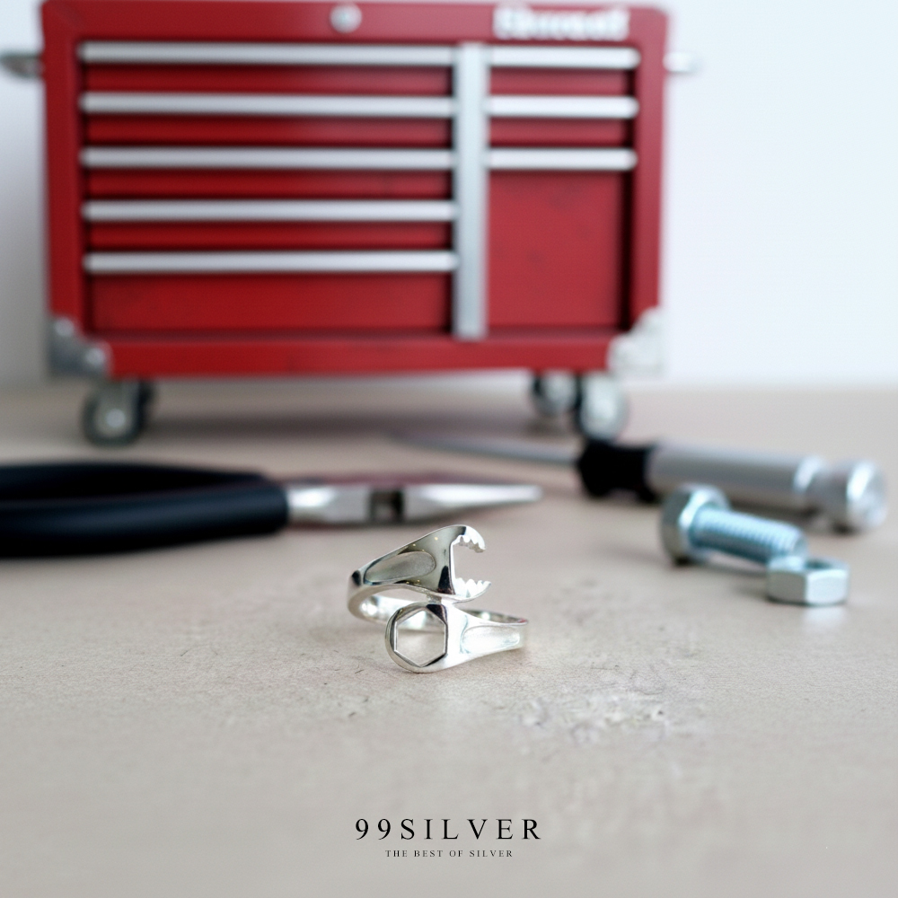 แหวนประแจ แปดเหลี่ยม ทำเหมือนประแจจริงๆ ตัวเรือนเงินแท้สวยงาม