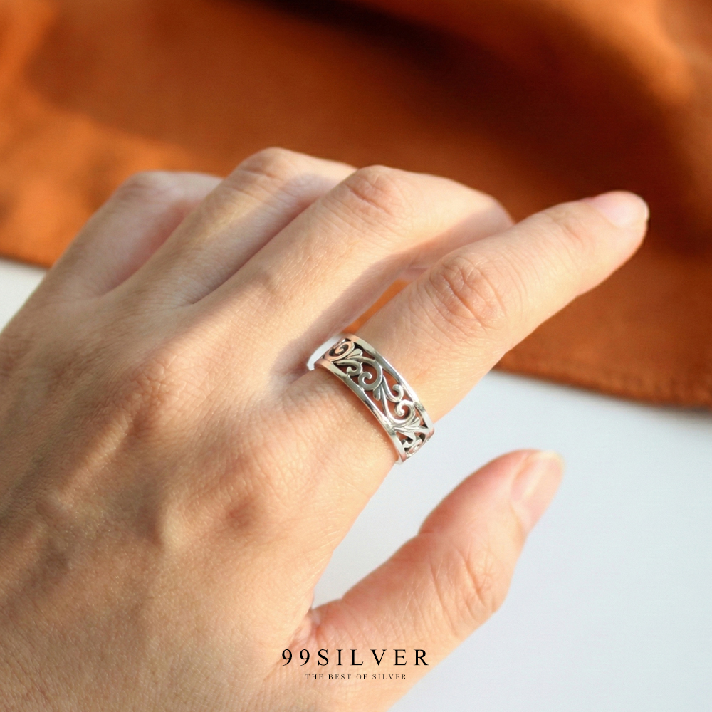 แหวนเงินเจาะเล่นลาย Element ลวดลายสไตร์ยุโรปโบราณ ขนาดหน้าเรือน 5 mm. 