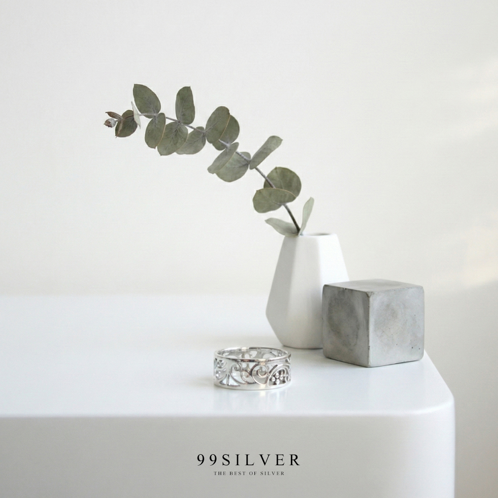 แหวนเงินเจาะเล่นลาย Element ลวดลายสไตร์ยุโรปโบราณ ขนาดหน้าเรือน 7 mm.