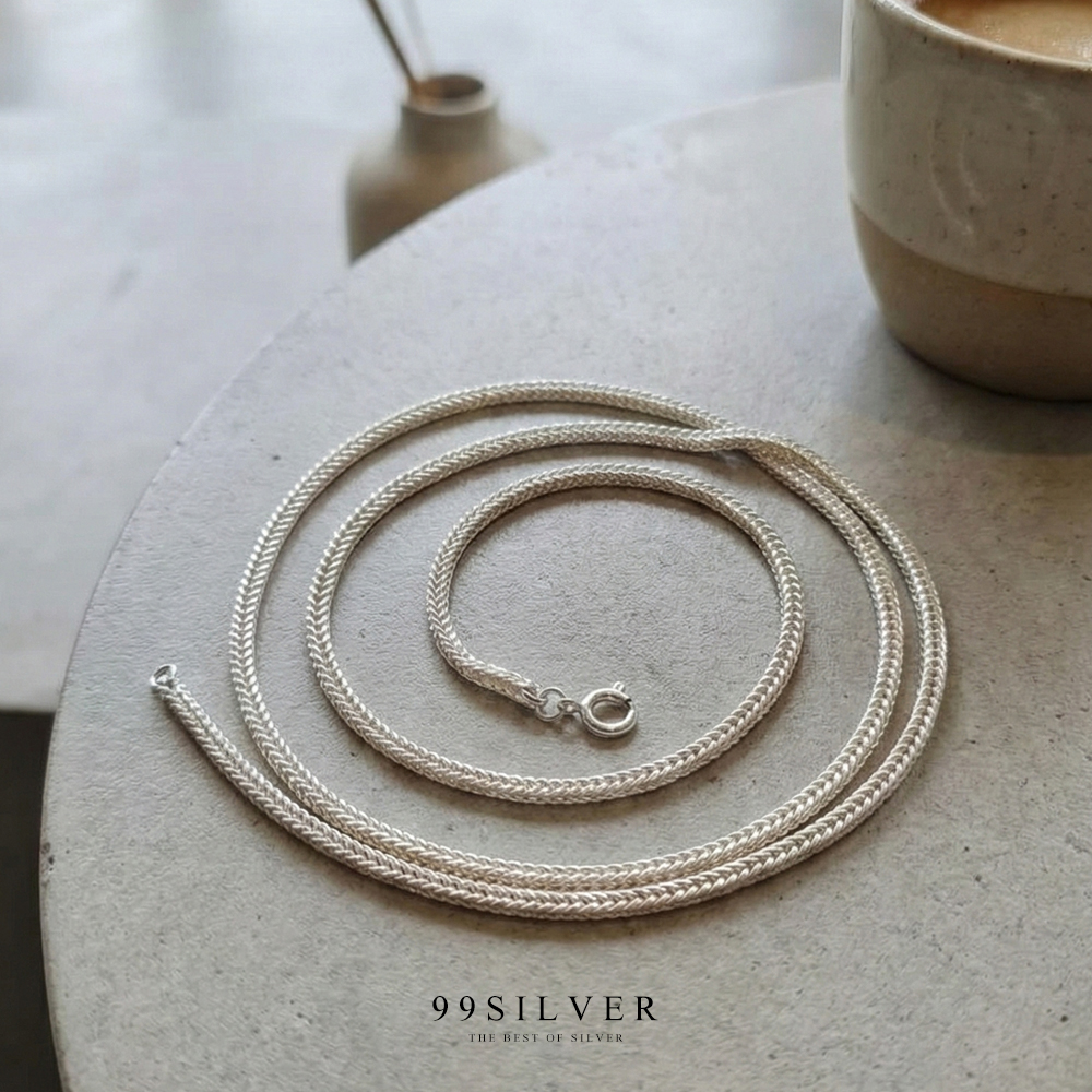 สร้อยลายสี่เสา เงินแท้ทั้งเส้น ลายสานละเอียดสวย งานฝีมือปราณีต ขนาด 2.5 มิลลิเมตร