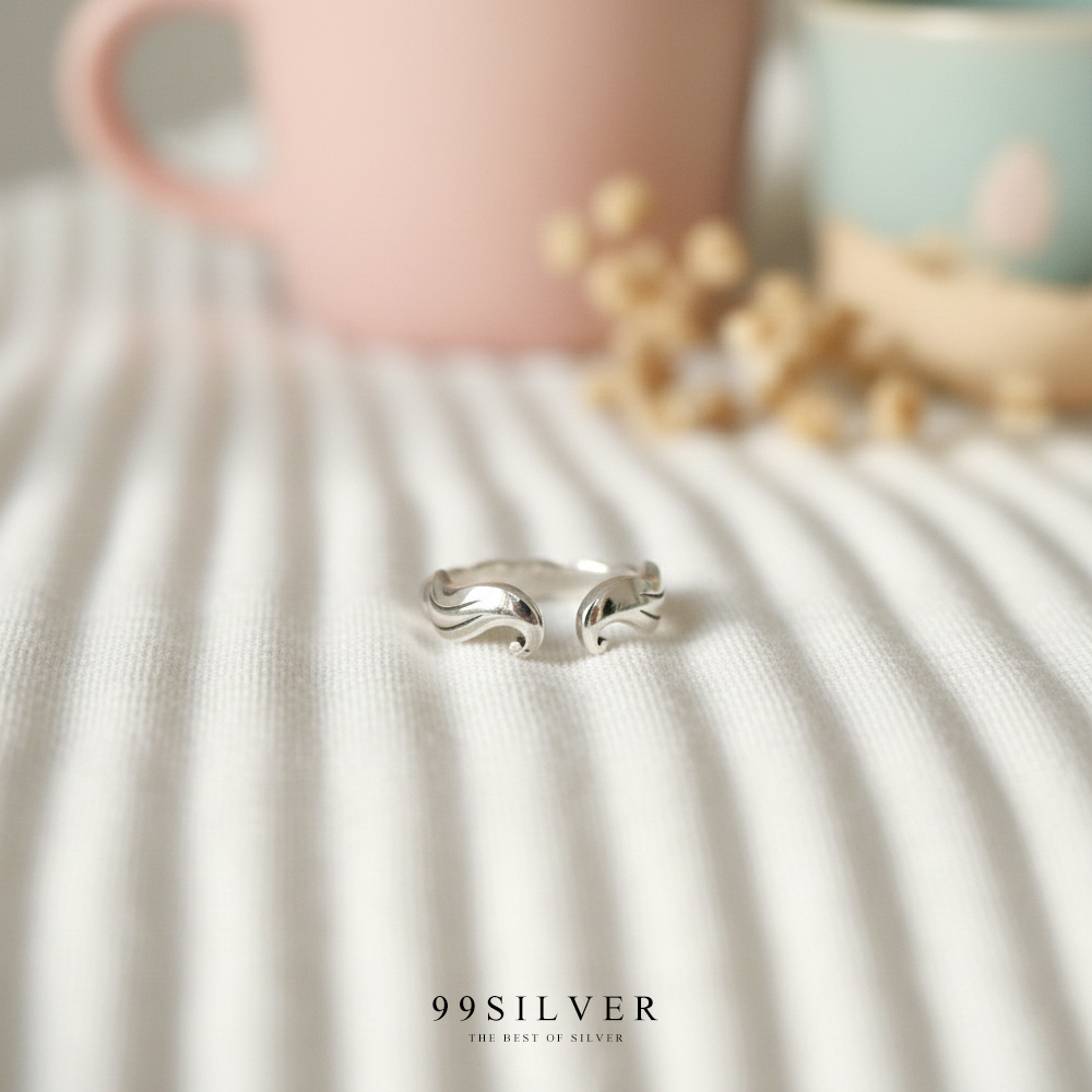แหวนปีกนางฟ้า แบบปรับขนาดได้ ตัวเรือนเงินแท้ก้านทรงเกลียว