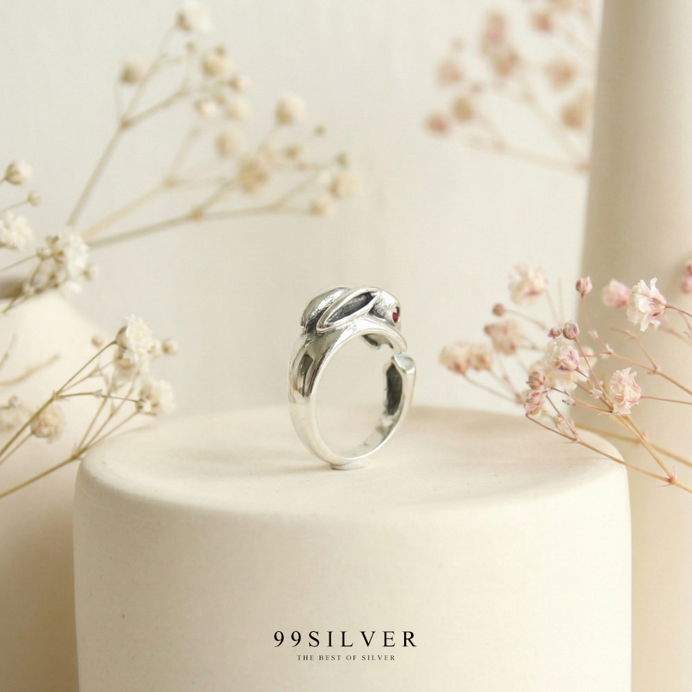 แหวนกระต่ายเกาะนิ้ว พันรอบนิ้วน่ารัก ดวงตาฝังเพชร cz สีส้ม