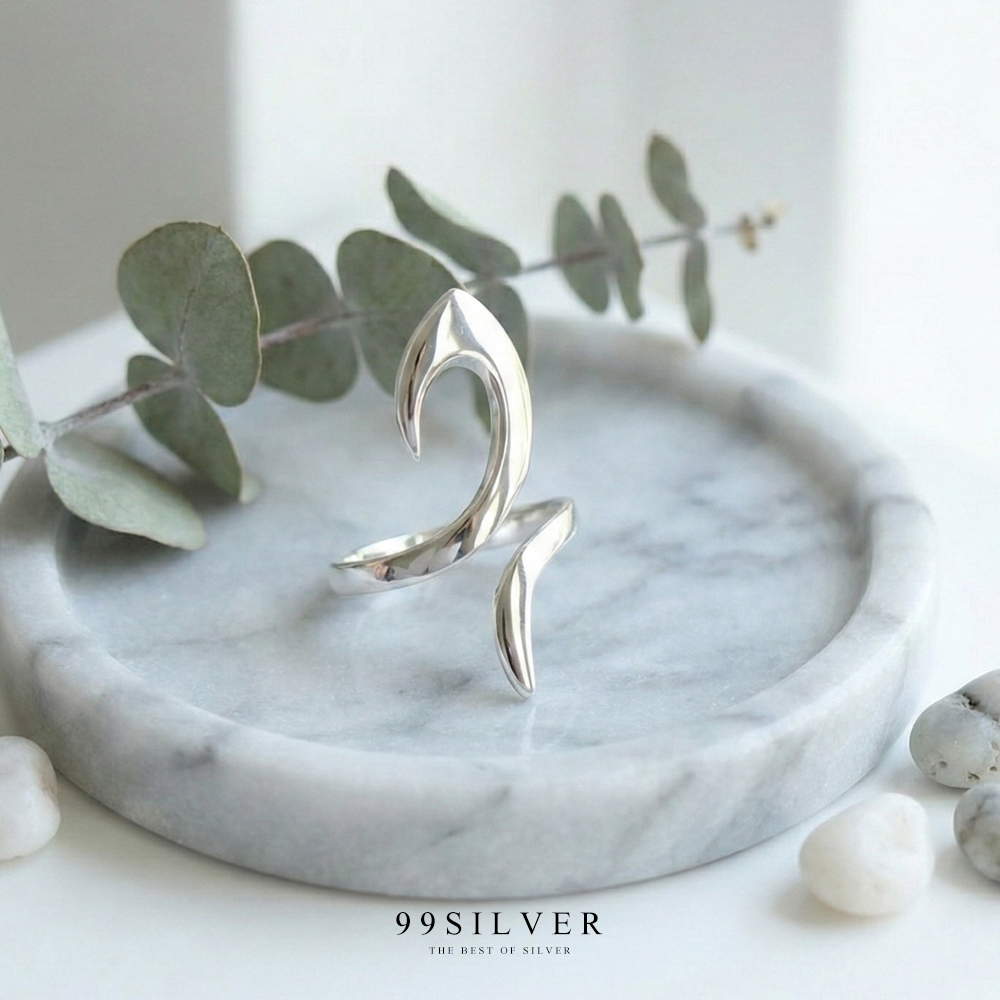 แหวนเงินทรงตะขอเบ็ดตัว S อ่อนช้อยสวนงามปรับขนาดได้