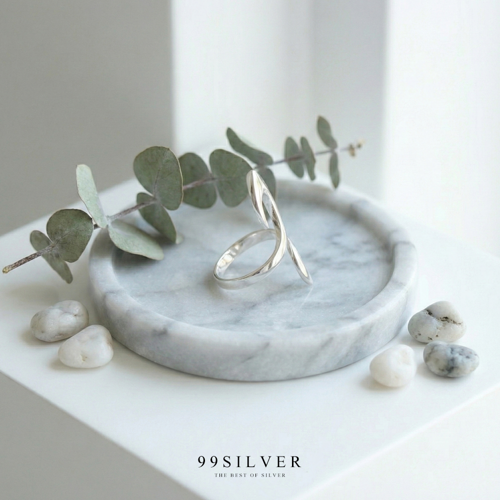 แหวนเงินทรงตะขอเบ็ดตัว S อ่อนช้อยสวนงามปรับขนาดได้