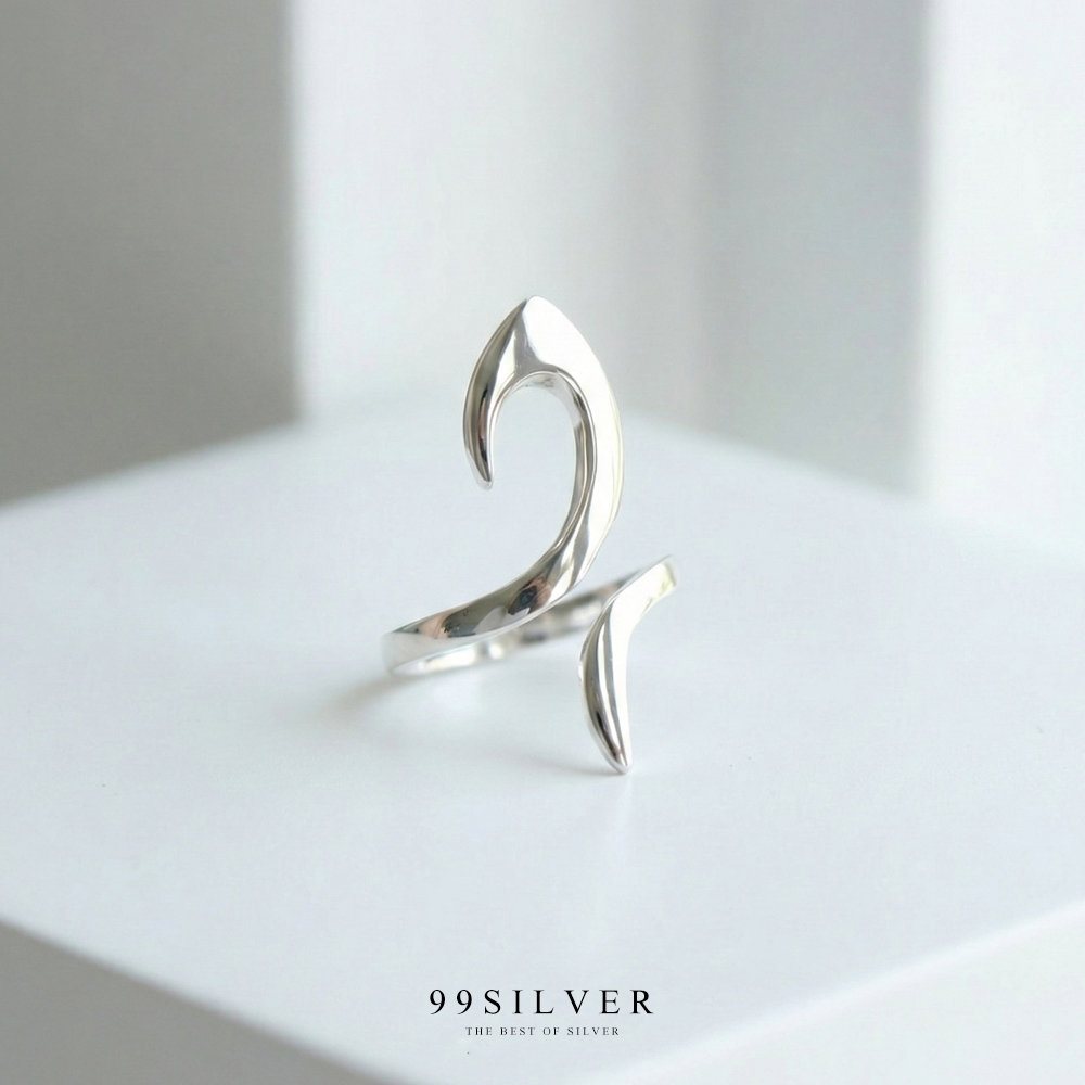 แหวนเงินทรงตะขอเบ็ดตัว S อ่อนช้อยสวนงามปรับขนาดได้