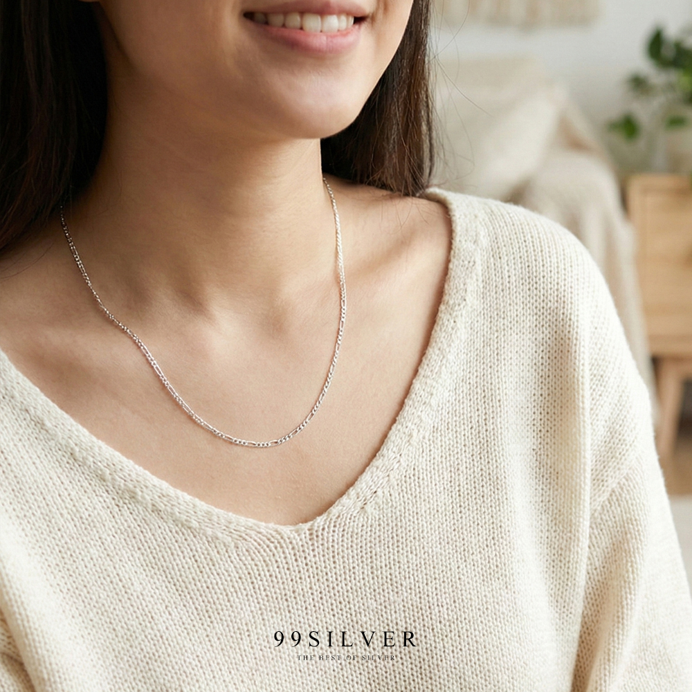 สร้อยเงินแท้ข้อเลสแบนสลับ เว้นชิด ห่าง  ขนาด 2 มิลลิเมตร