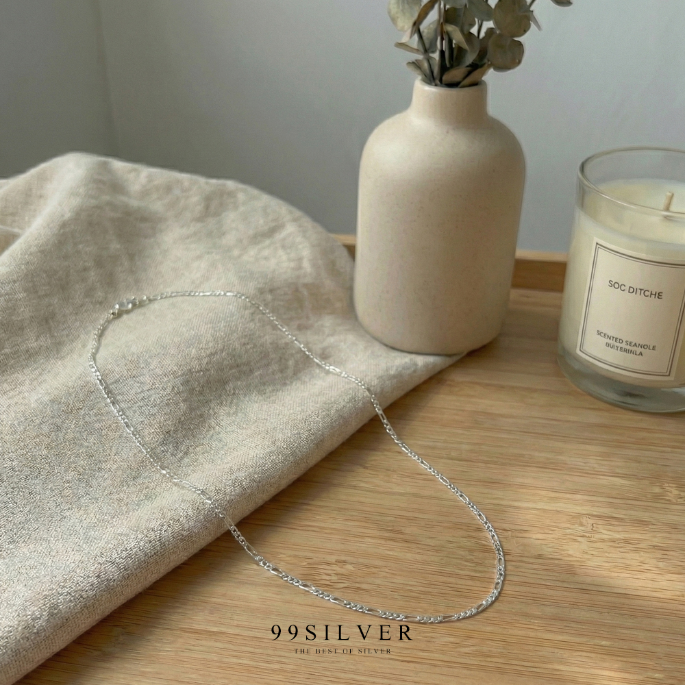 สร้อยเงินแท้ข้อเลสแบนสลับ เว้นชิด ห่าง  ขนาด 2 มิลลิเมตร