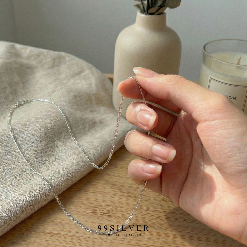 สร้อยเงินแท้ข้อเลสแบนสลับ เว้นชิด ห่าง  ขนาด 2 มิลลิเมตร