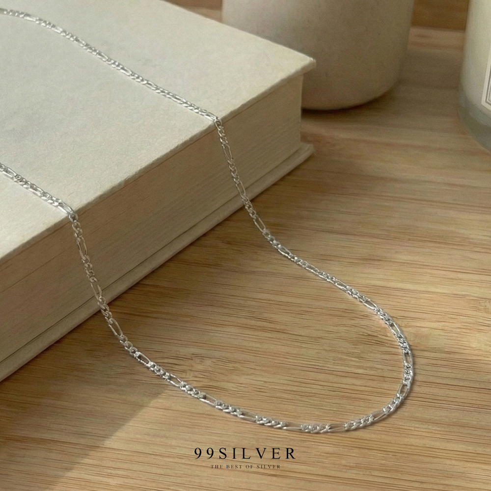 สร้อยเงินแท้ข้อเลสแบนสลับ เว้นชิด ห่าง  ขนาด 2 มิลลิเมตร