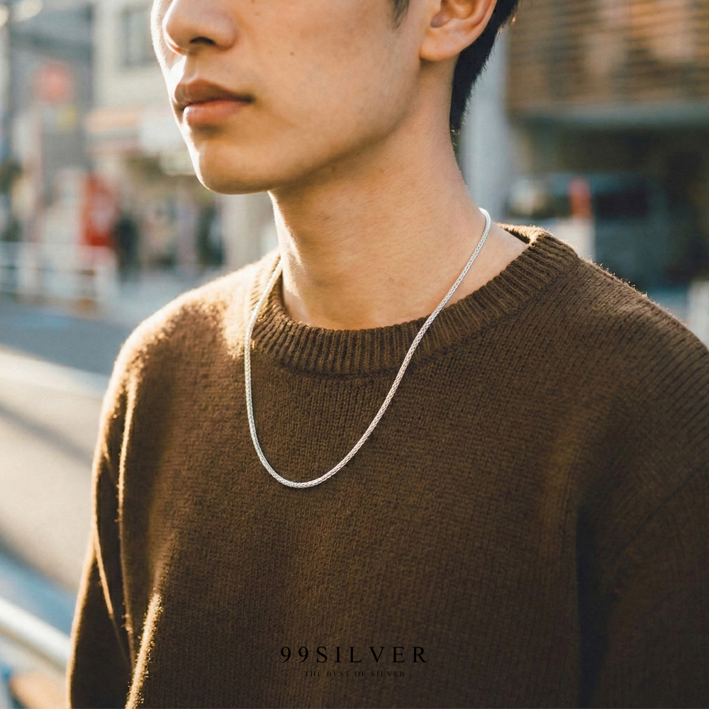 สร้อยลายสี่เสา เงินแท้ทั้งเส้น ลายสานละเอียดสวย งานฝีมือปราณีต ขนาด 2 มิลลิเมตร