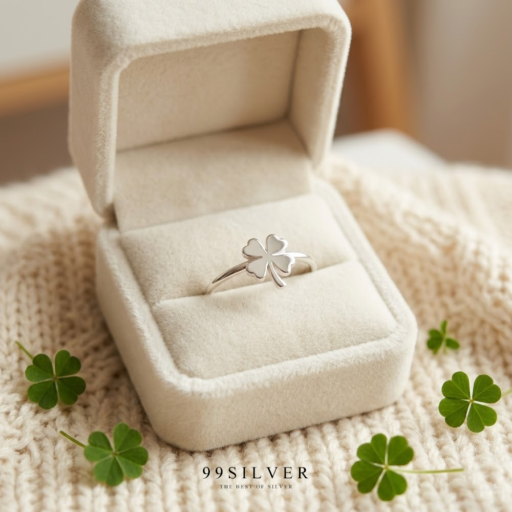 แหวนใบ Clover 4 แฉกแห่งความโชคดีในทุกๆด้าน Hope Faith Love Luck
