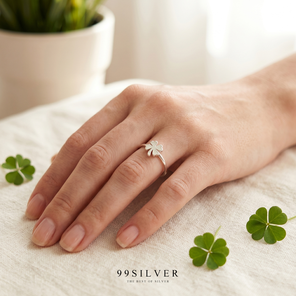 แหวนใบ Clover 4 แฉกแห่งความโชคดีในทุกๆด้าน Hope Faith Love Luck