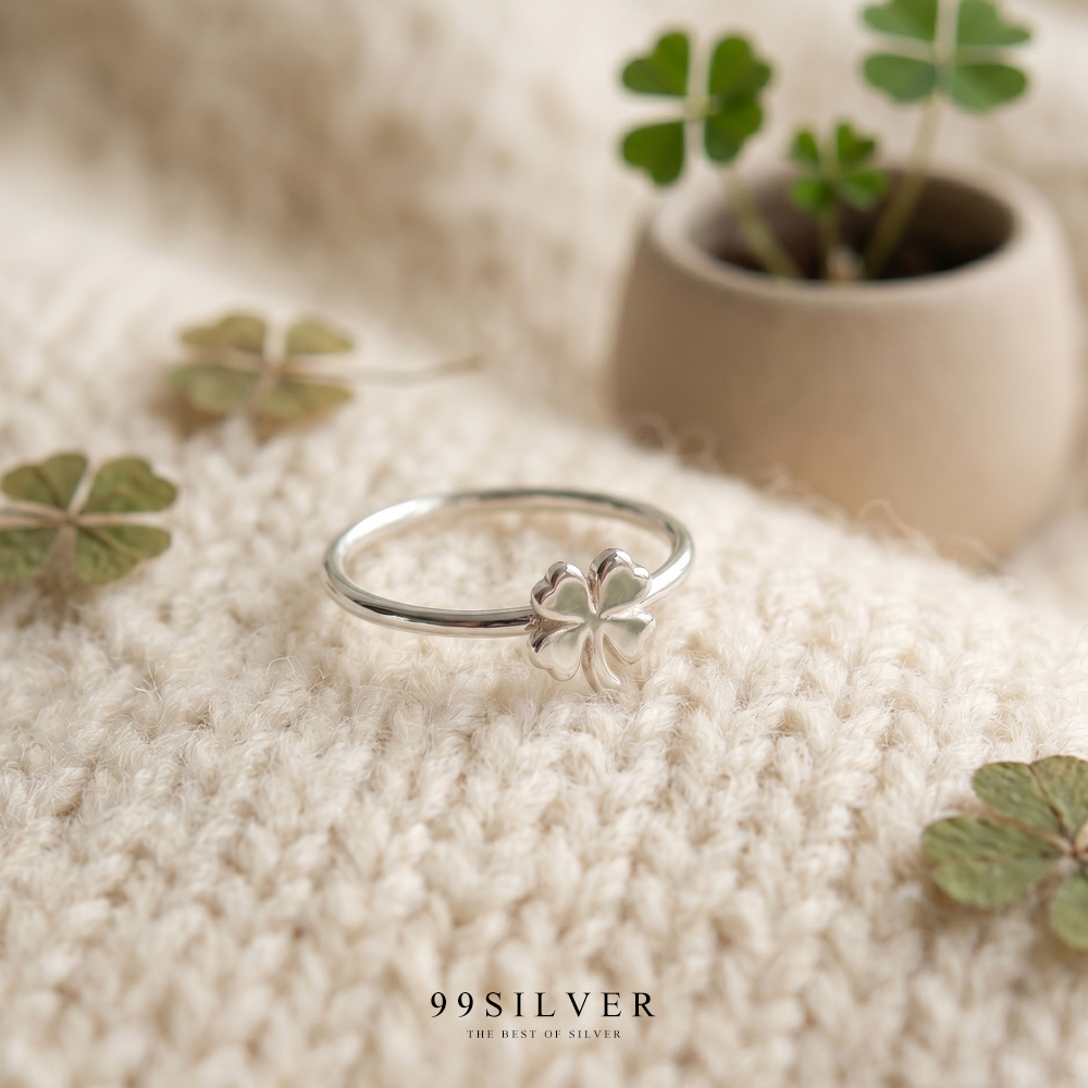 แหวนใบ Clover 4 แฉกแห่งความโชคดีในทุกๆด้าน Hope Faith Love Luck