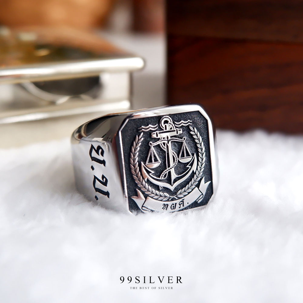 แหวน Signet Ring เนื้อแตนเลสแท้ผิวเงาวาว ขอบลบมุม หน้าแหวน 15x17 มม.
