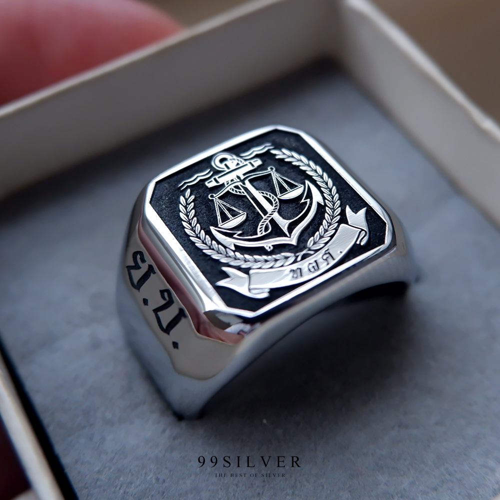 แหวน Signet Ring เนื้อแตนเลสแท้ผิวเงาวาว ขอบลบมุม หน้าแหวน 15x17 มม.