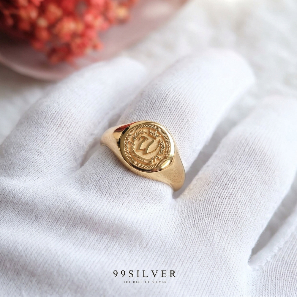 แหวน Signet Ring ออกแบบได้เองตามที่ต้องการ ตัวเรือนหน้ากลม 8x8 มิลลิเมตร