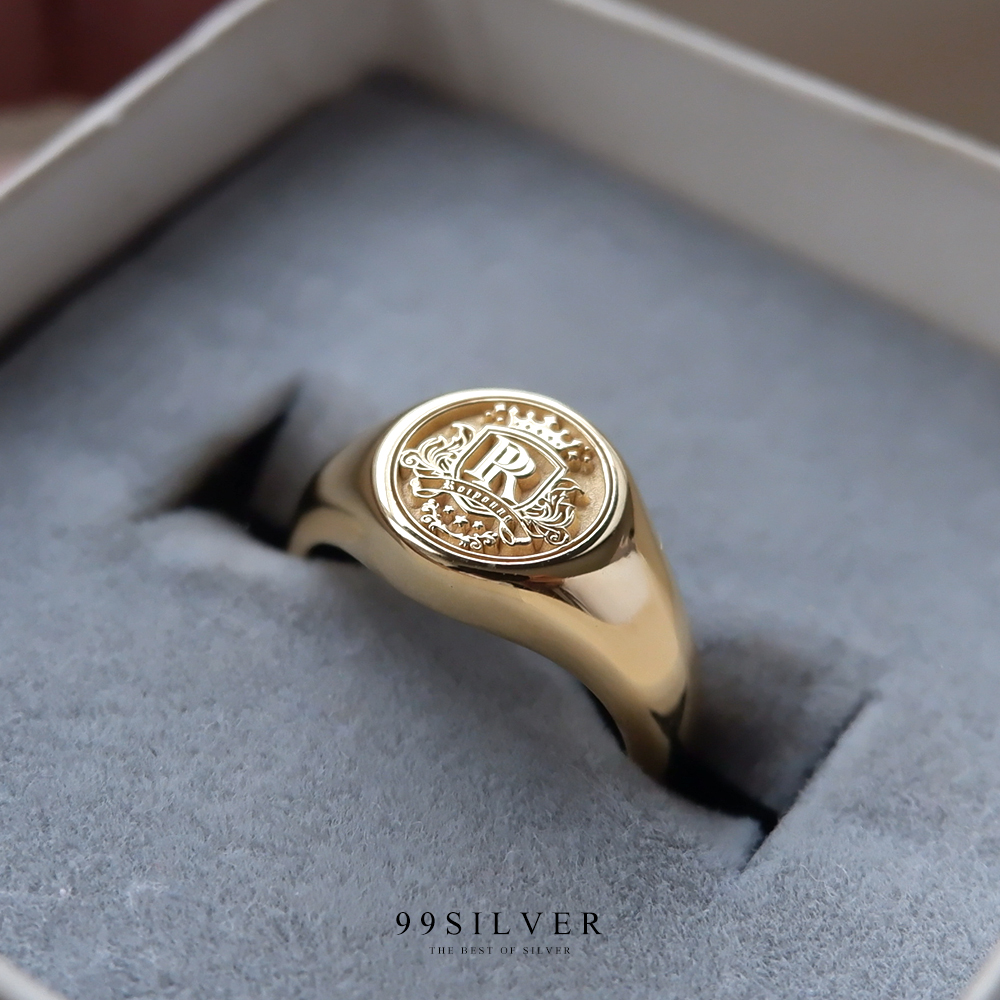 แหวน Signet Ring ออกแบบได้เองตามที่ต้องการ ตัวเรือนหน้ากลม 8x8 มิลลิเมตร