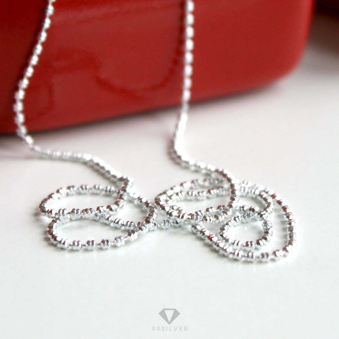 สร้อยเงินแท้ เม็ดบอลเล็กแปดเหลี่ยมตลอดทั้งเส้น ขนาด 1 มิลลิเมตร