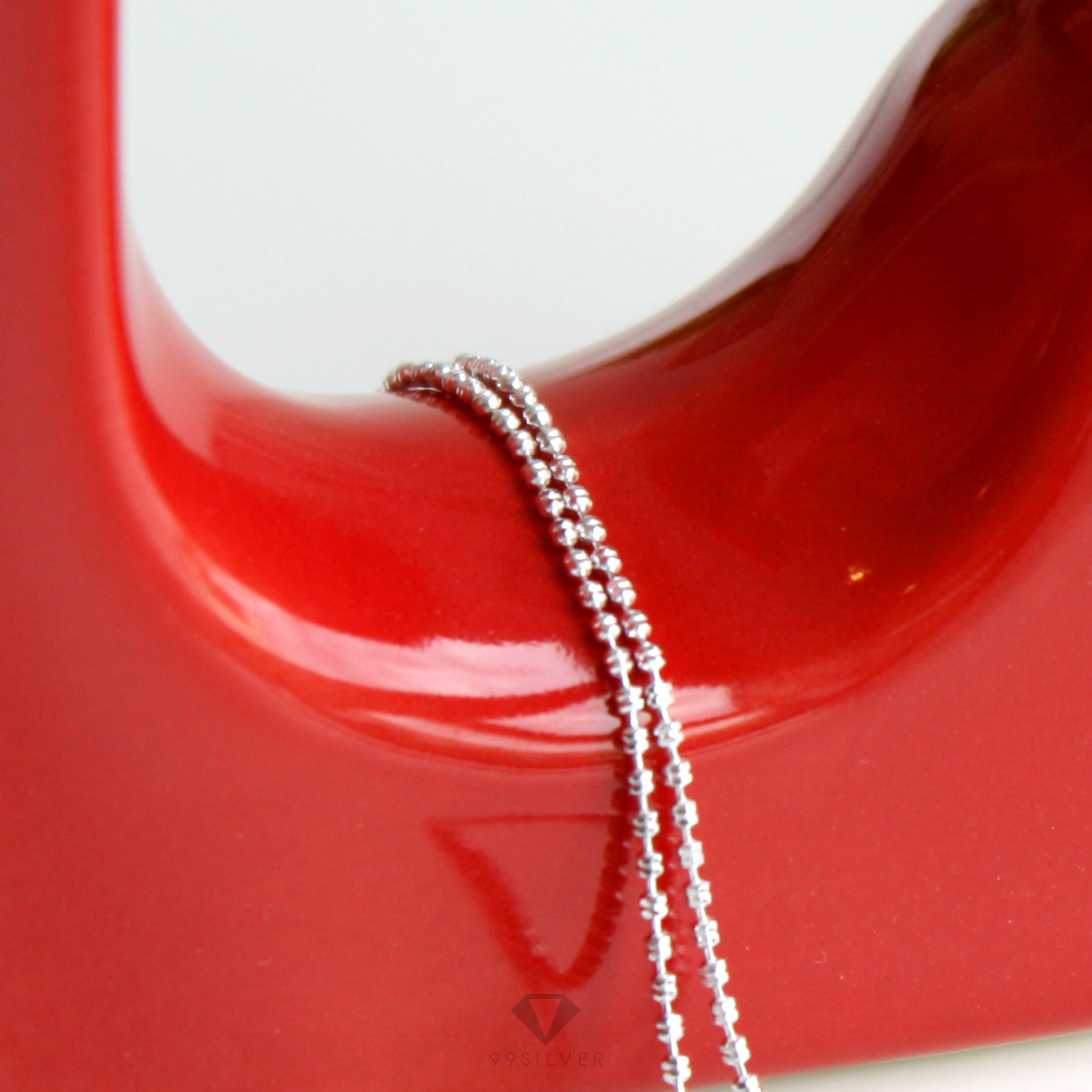 สร้อยเงินแท้ เม็ดบอลเล็กแปดเหลี่ยมตลอดทั้งเส้น ขนาด 1 มิลลิเมตร