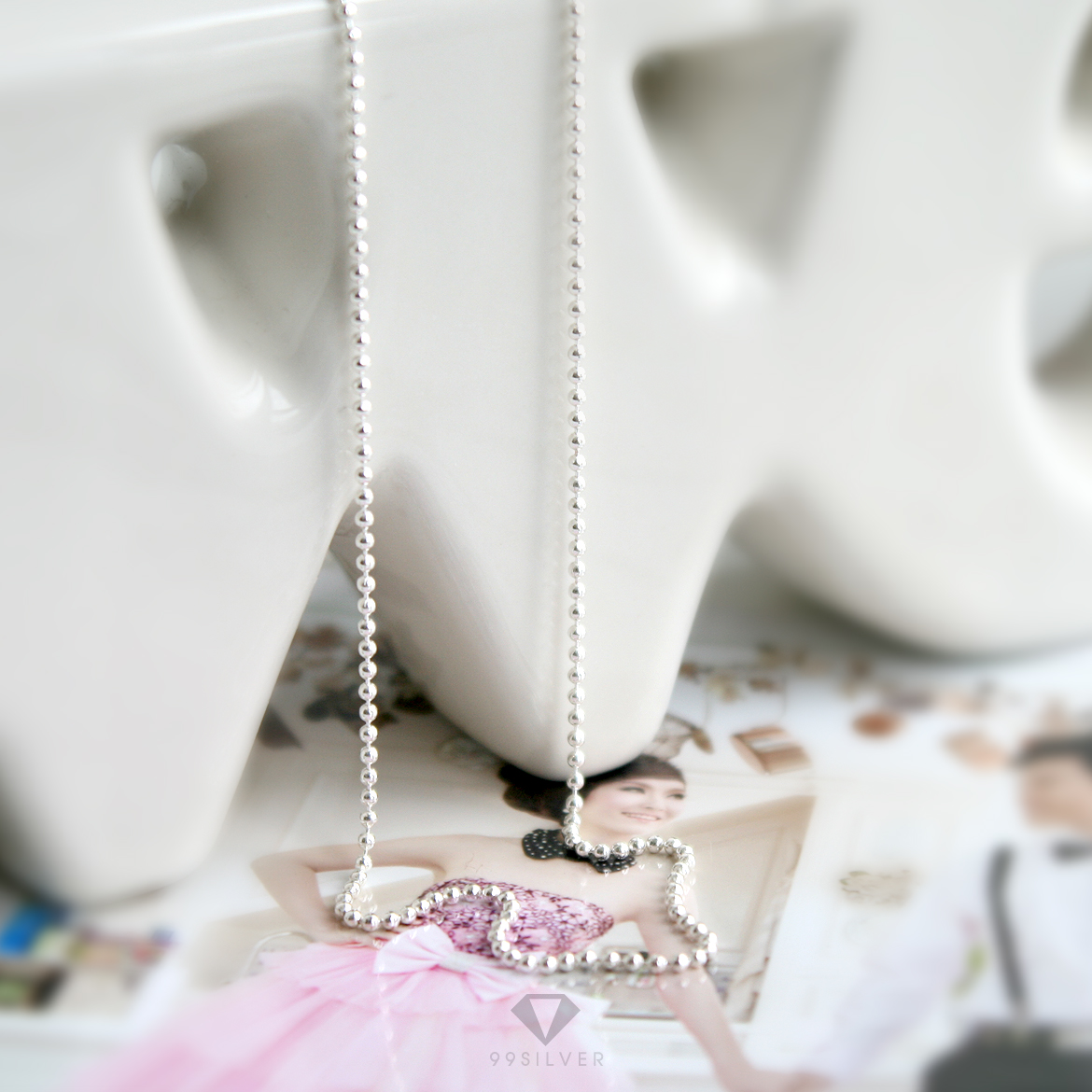 สร้อยคอเงินแท้ ลายเม็ดบอลเล็ก แบบขัดเงากลม เม็ดบอลขนาด 1 มิลลิเมตร