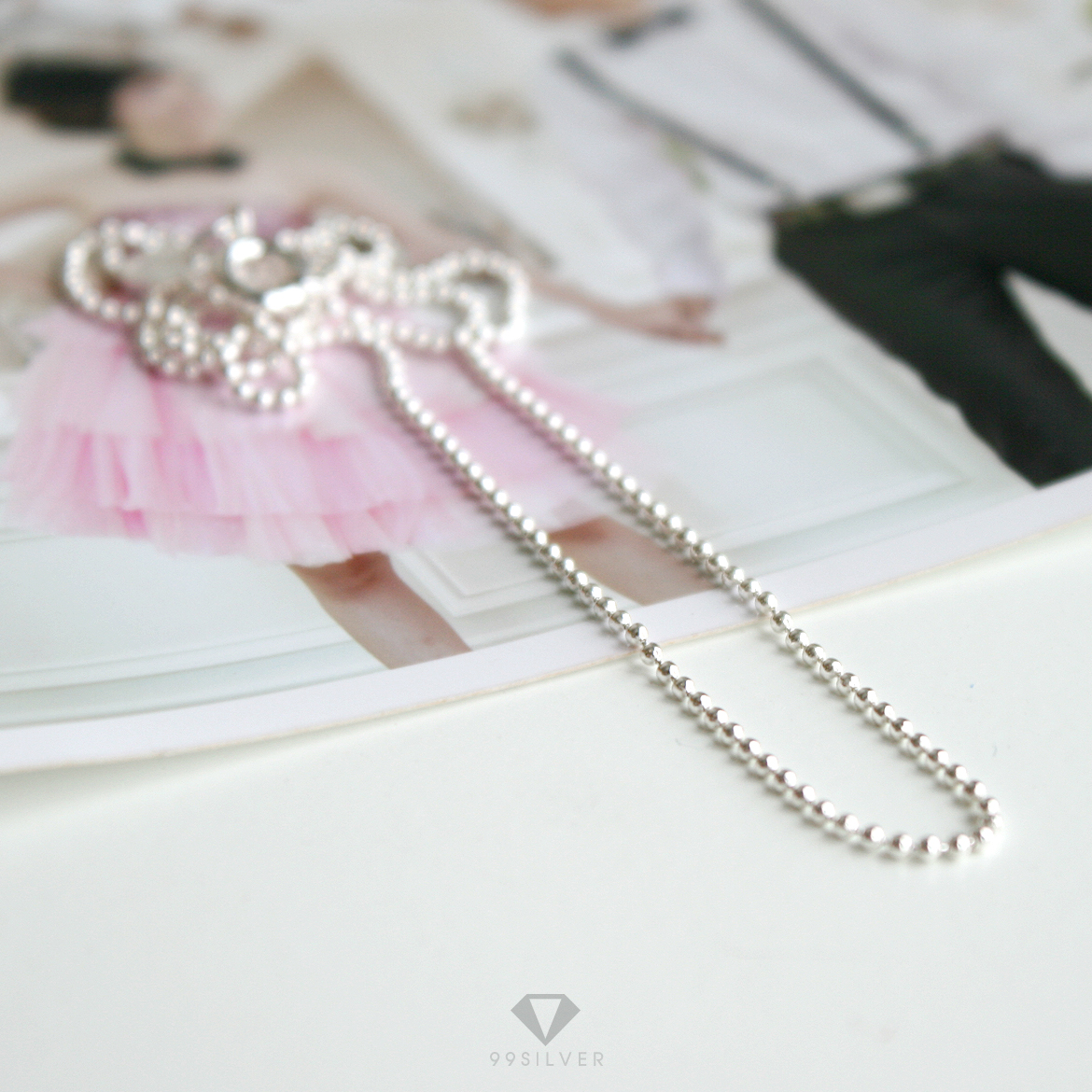 สร้อยคอเงินแท้ ลายเม็ดบอลเล็ก แบบขัดเงากลม เม็ดบอลขนาด 1 มิลลิเมตร