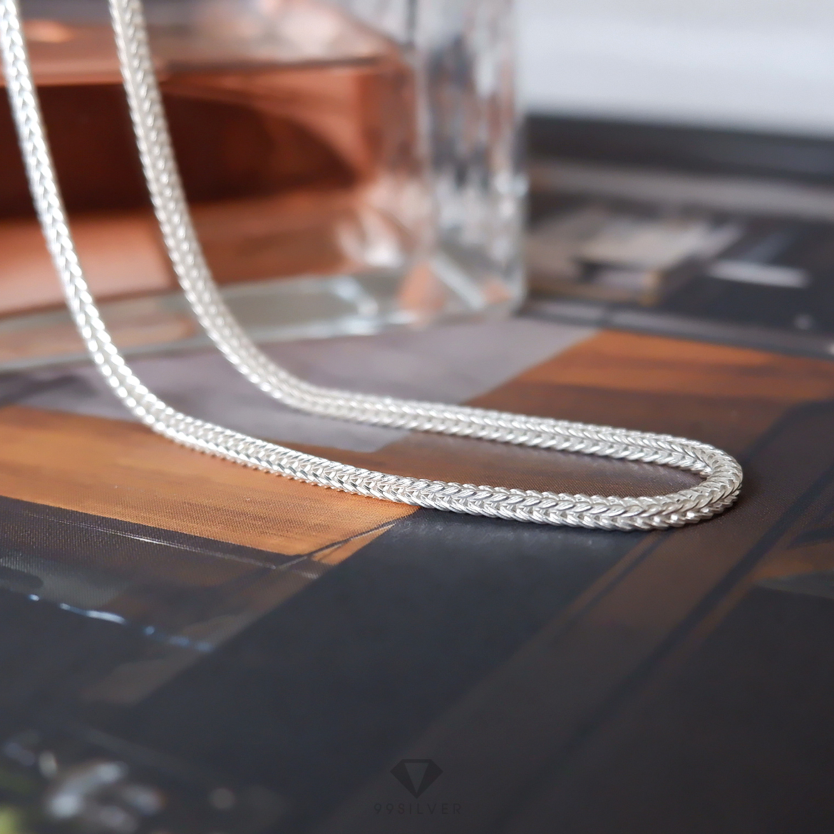 สร้อยลายสี่เสา เงินแท้ทั้งเส้น ลายสานละเอียดสวย งานฝีมือปราณีต ขนาด 2 มิลลิเมตร