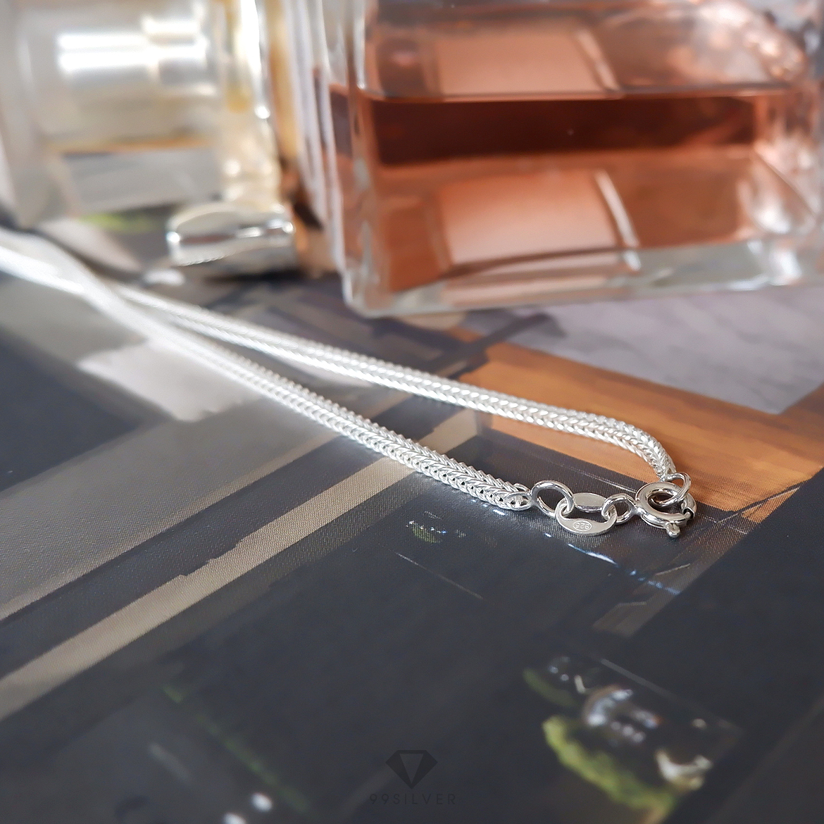 สร้อยลายสี่เสา เงินแท้ทั้งเส้น ลายสานละเอียดสวย งานฝีมือปราณีต ขนาด 2 มิลลิเมตร