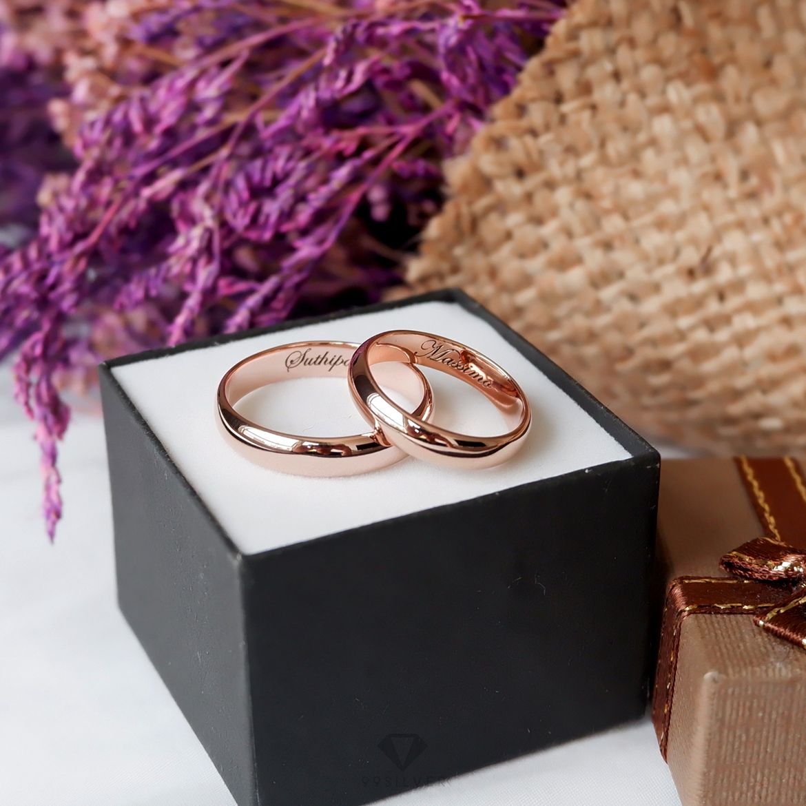 แหวนเงินแท้เคลือบพิ้งค์โกล หน้ากว้าง 4 มิลลิเมตร ผิวเงาทรงโค้ง