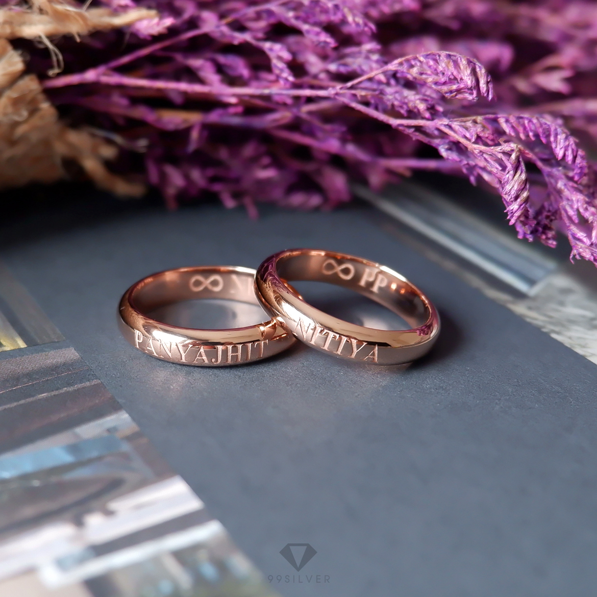 แหวนเงินแท้เคลือบพิ้งค์โกล หน้ากว้าง 4 มิลลิเมตร ผิวเงาทรงโค้ง