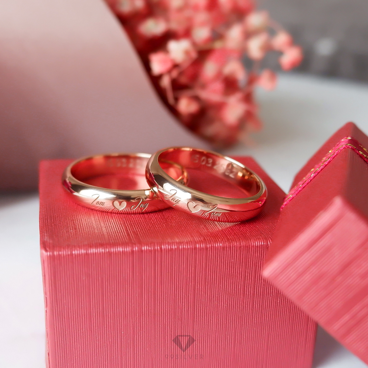 แหวนเงินแท้เคลือบพิ้งค์โกล หน้ากว้าง 4 มิลลิเมตร ผิวเงาทรงโค้ง