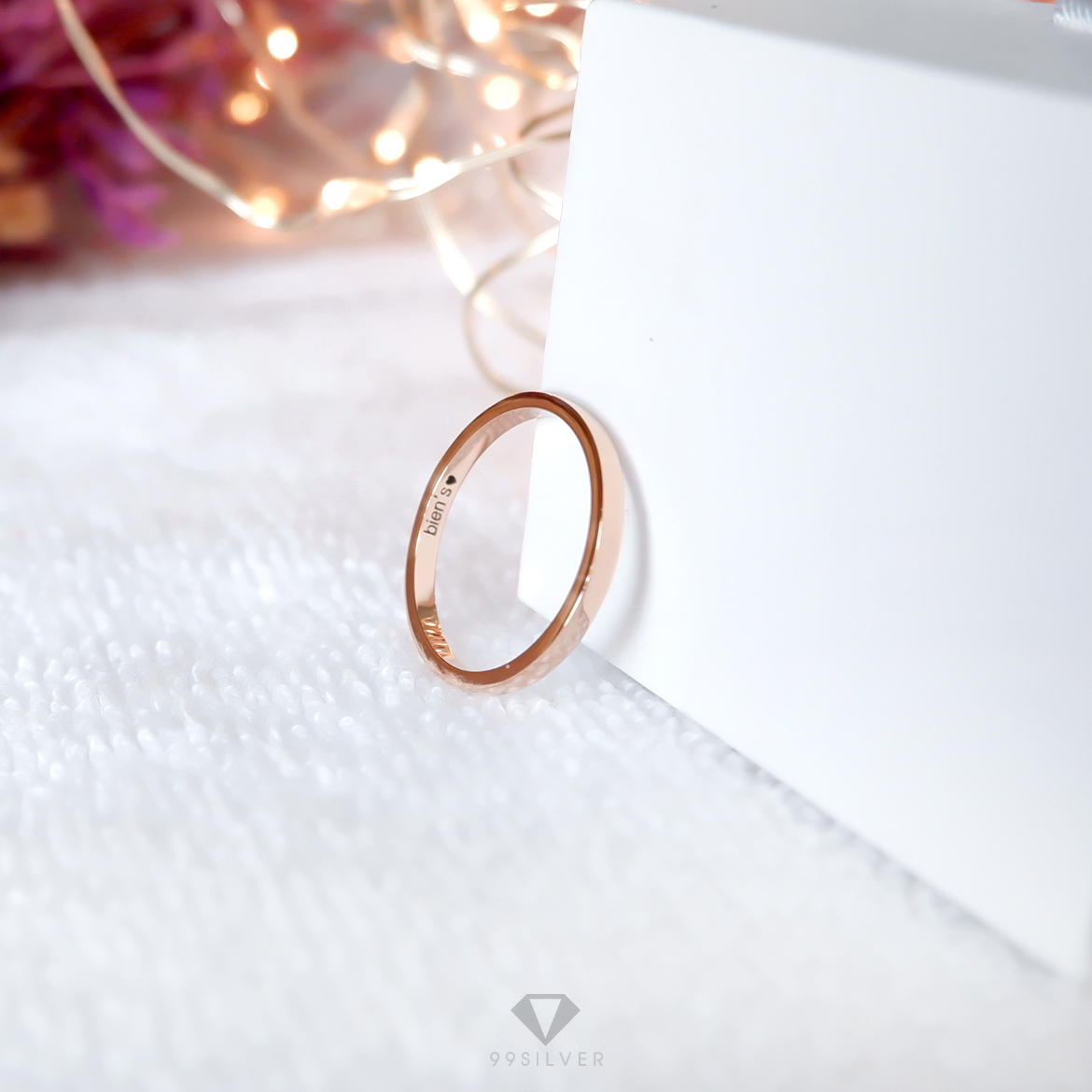 แหวนเงินแท้เคลือบพิ้งค์โกล หน้ากว้าง 2 มิลลิเมตร ผิวเรียบเงาทรงแบน 