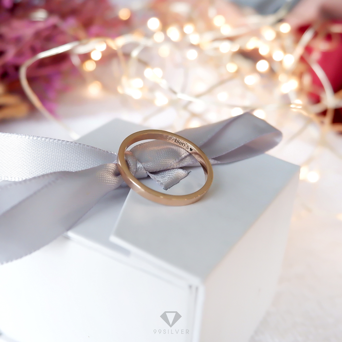 แหวนเงินแท้เคลือบพิ้งค์โกล หน้ากว้าง 2 มิลลิเมตร ผิวเรียบเงาทรงแบน 