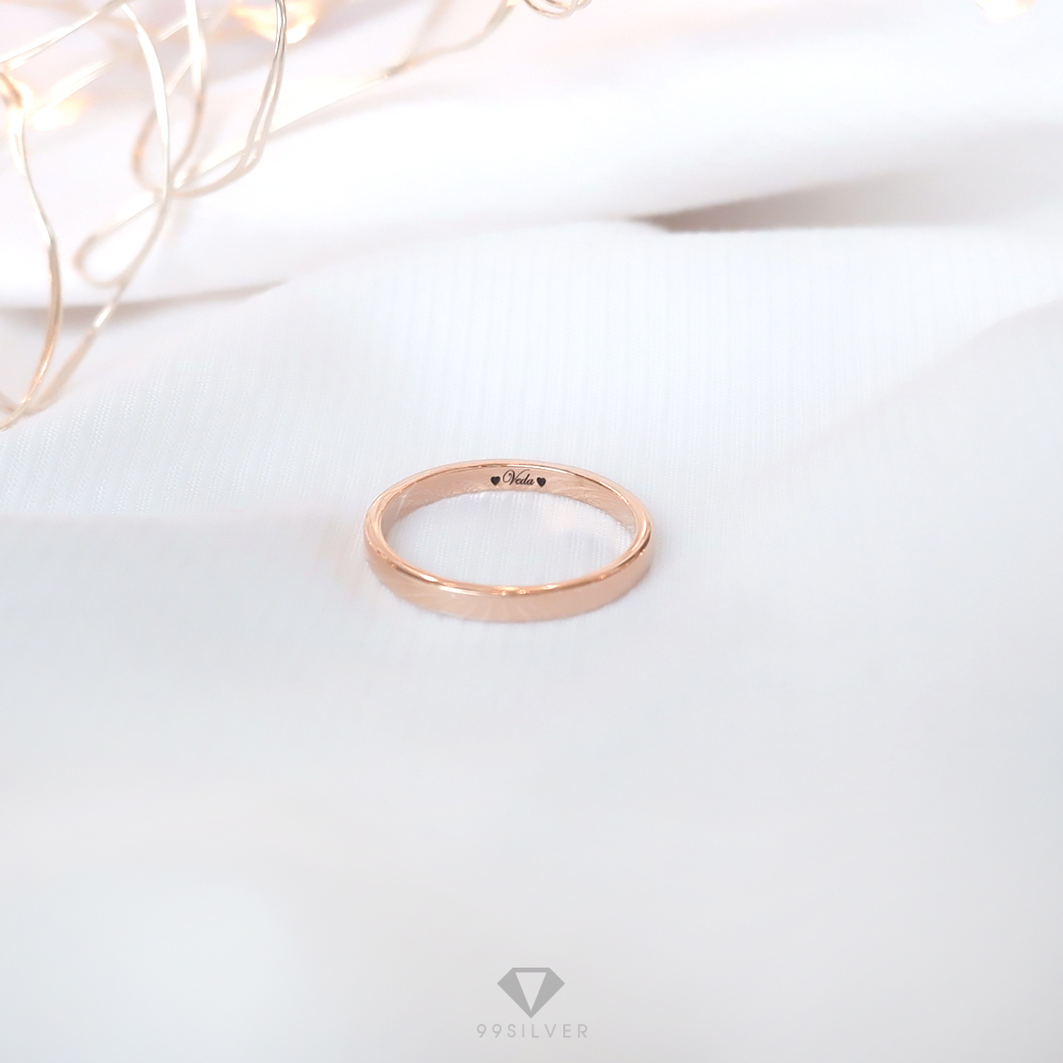 แหวนเงินแท้เคลือบพิ้งค์โกล หน้ากว้าง 2 มิลลิเมตร ผิวเรียบเงาทรงแบน 