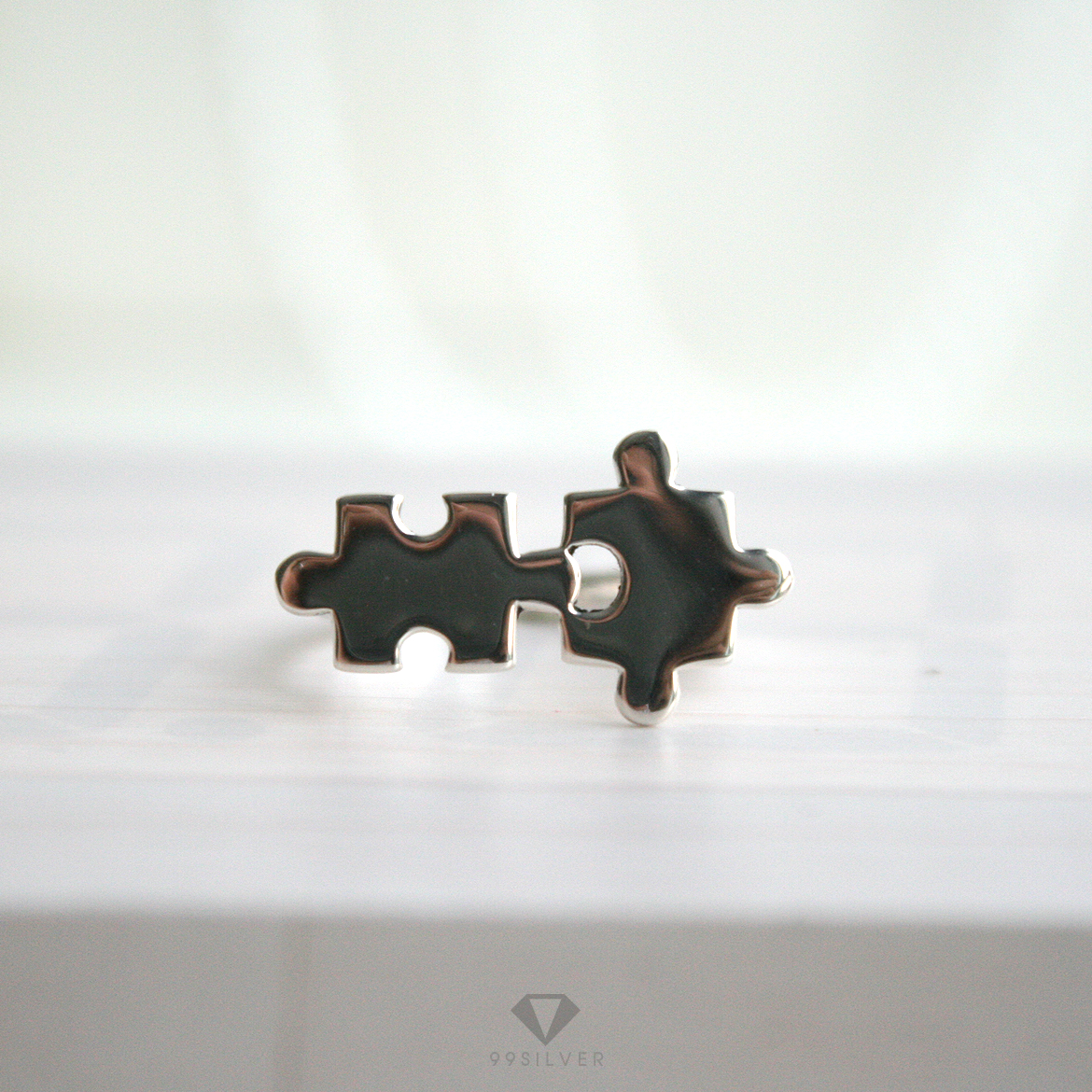 แหวนจิ๊กซอลคู่รัก Jigsaw ring ผิวขัดเงา ตัวจิ๊กซอลคู่ยึดเชื่อมกัน