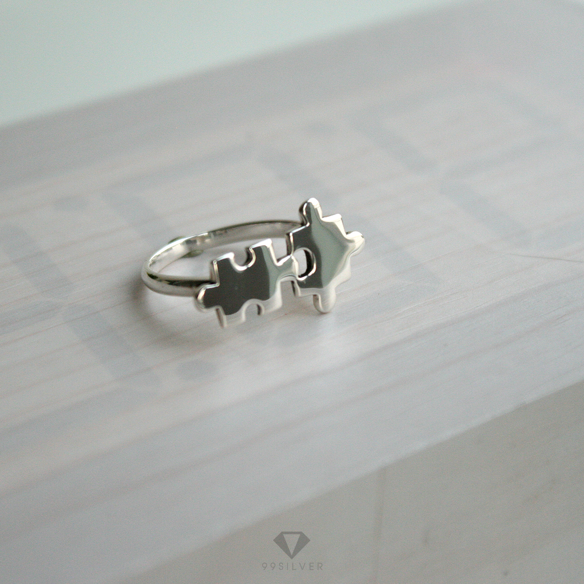 แหวนจิ๊กซอลคู่รัก Jigsaw ring ผิวขัดเงา ตัวจิ๊กซอลคู่ยึดเชื่อมกัน