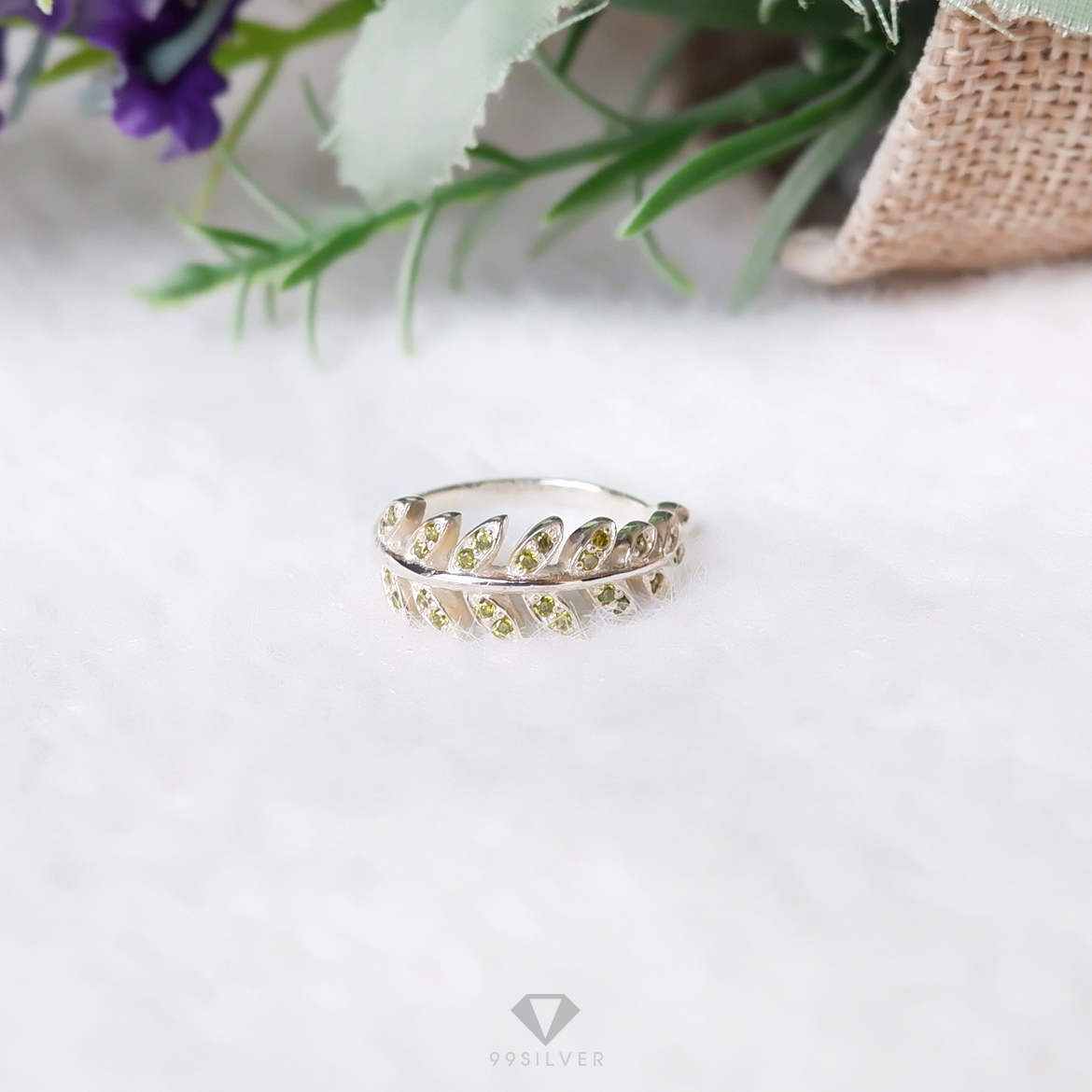 แหวนใบมะกอก ประดับเพชร Olive CZ Swiss (การงาน ความสำเร็จในชีวิต)