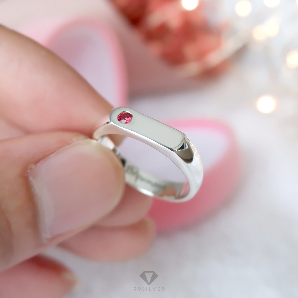 แหวนเงินแท้ประดับเพชรสีมงคล การงาน การเงิน ความรัก ความสำเร็จ