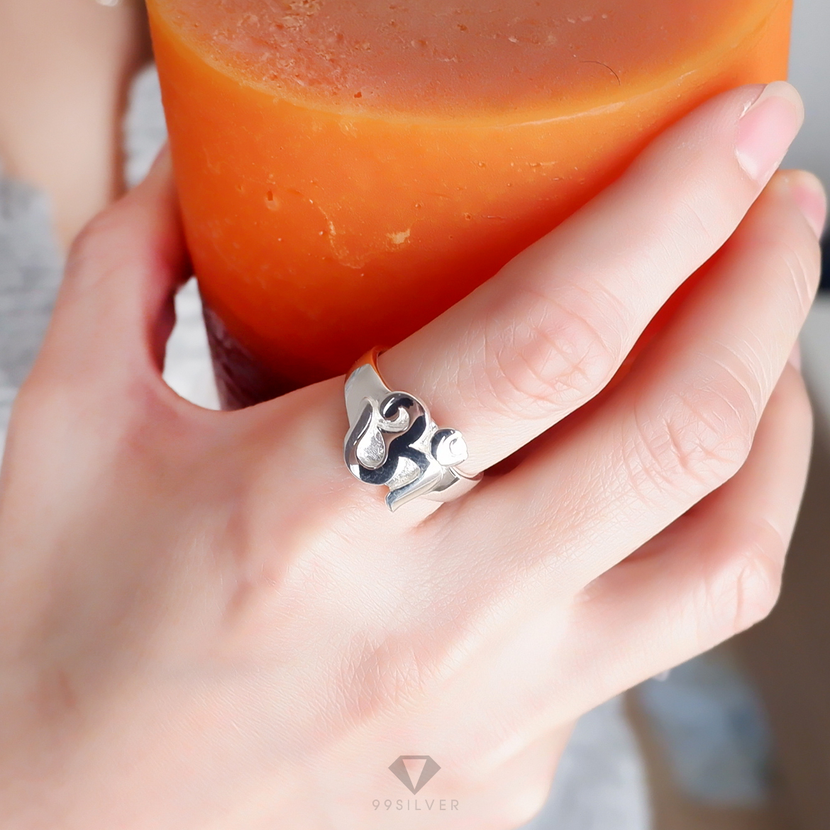 แหวนโอม นมัสเต เรือนเงินแท้ (ค้าขาย ร่ำรวย การเงิน ซื่อสัตย์)