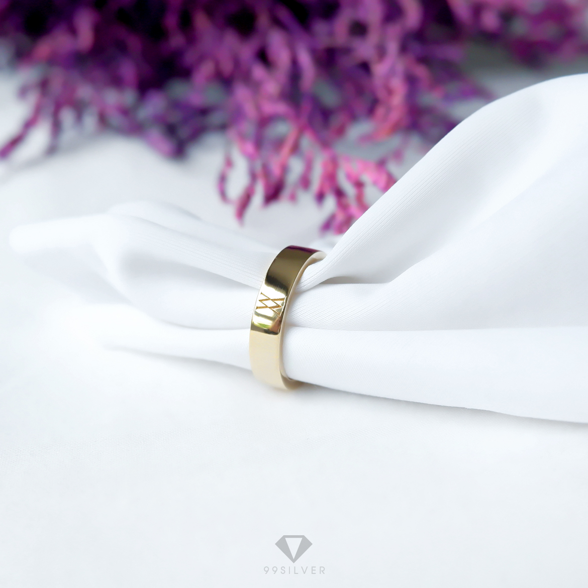 แหวนเงินแท้เคลือบทอง หน้ากว้าง 4 มิลลิเมตร ผิวเรียบเงาทรงแบน