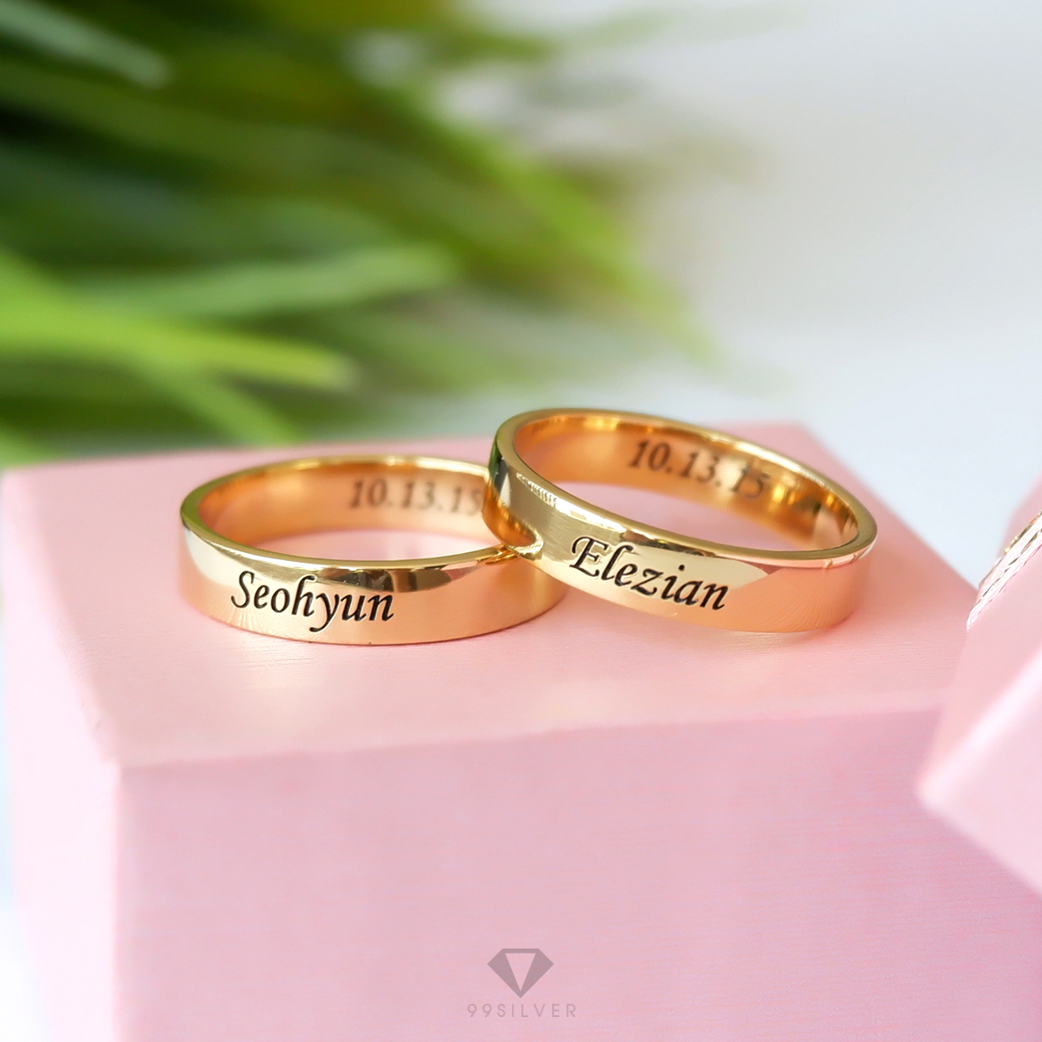 แหวนเงินแท้เคลือบทอง หน้ากว้าง 4 มิลลิเมตร ผิวเรียบเงาทรงแบน