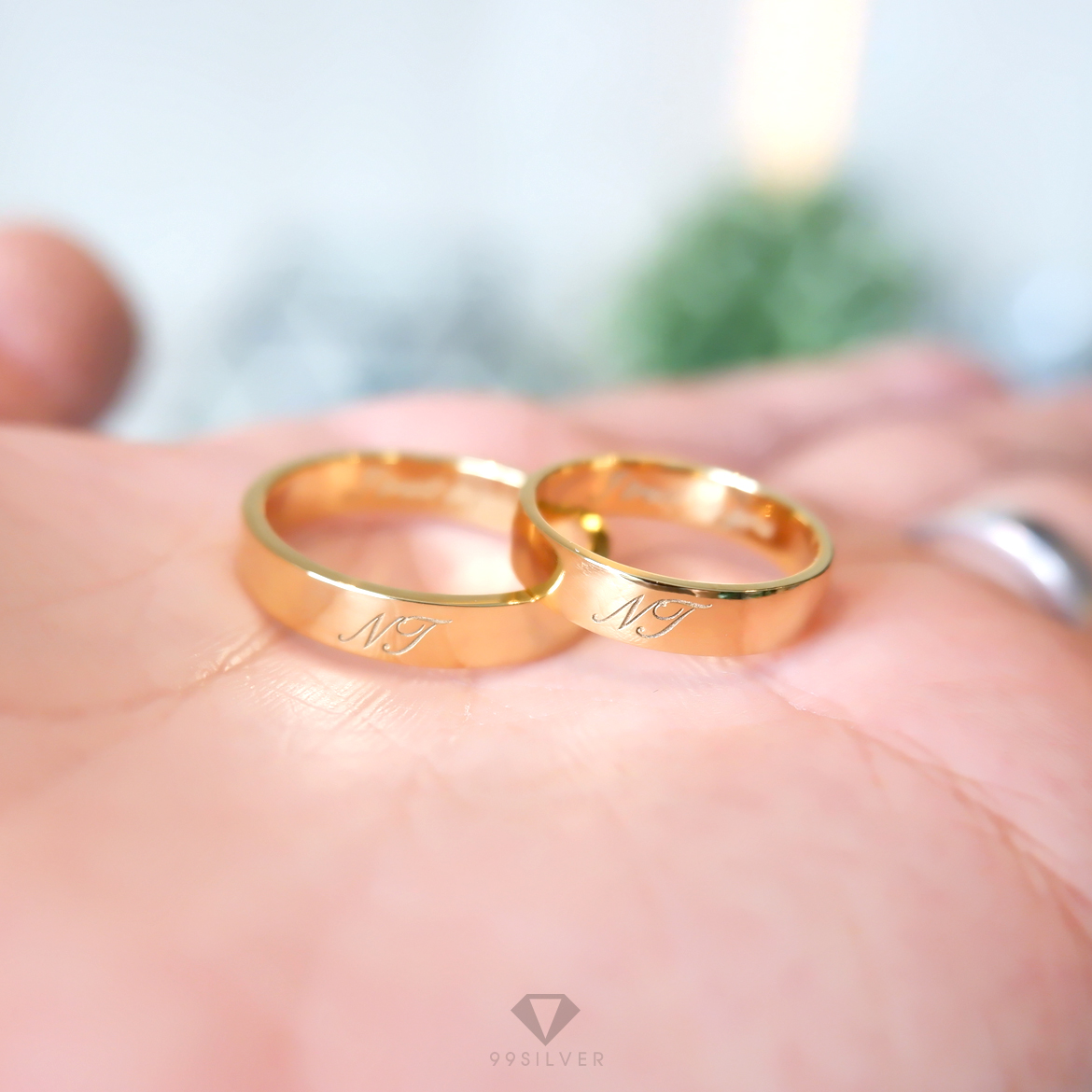 แหวนเงินแท้เคลือบทอง หน้ากว้าง 4 มิลลิเมตร ผิวเรียบเงาทรงแบน